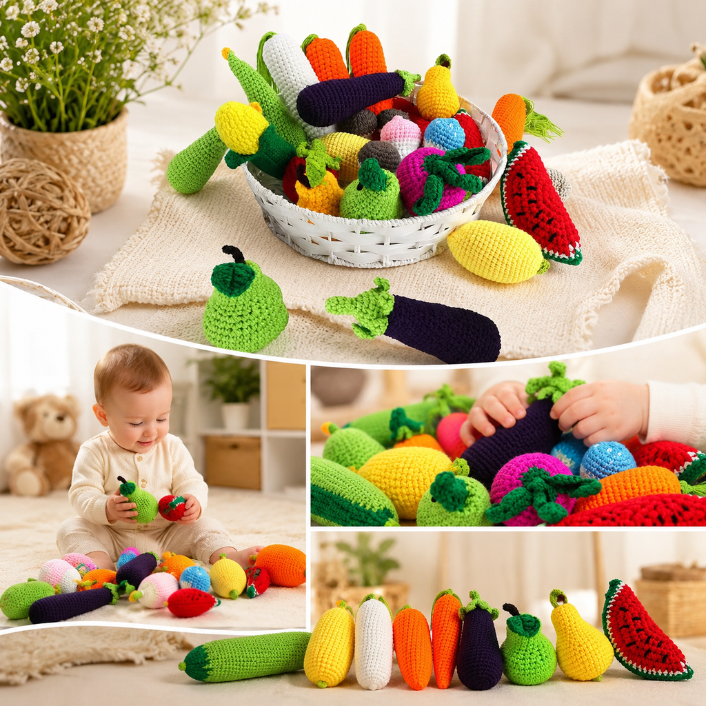 Crochet Fruits and Vegetables Play Food Set Handmade Pretend Food Toys for Kids Baby Shower Gift Christmas Gift