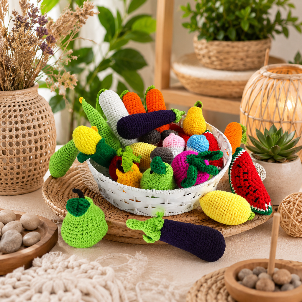 Crochet Fruits and Vegetables Play Food Set Handmade Pretend Food Toys for Kids Baby Shower Gift Christmas Gift