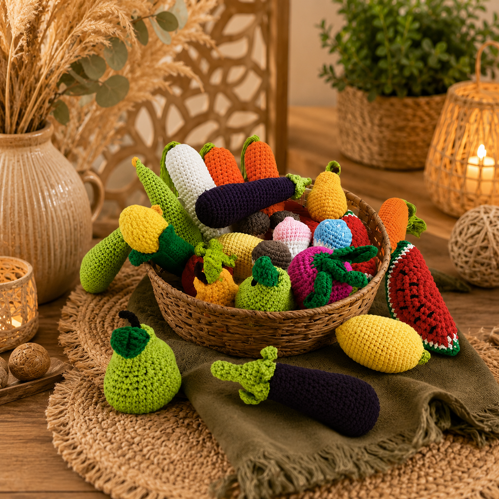 Crochet Fruits and Vegetables Play Food Set Handmade Pretend Food Toys for Kids Baby Shower Gift Christmas Gift