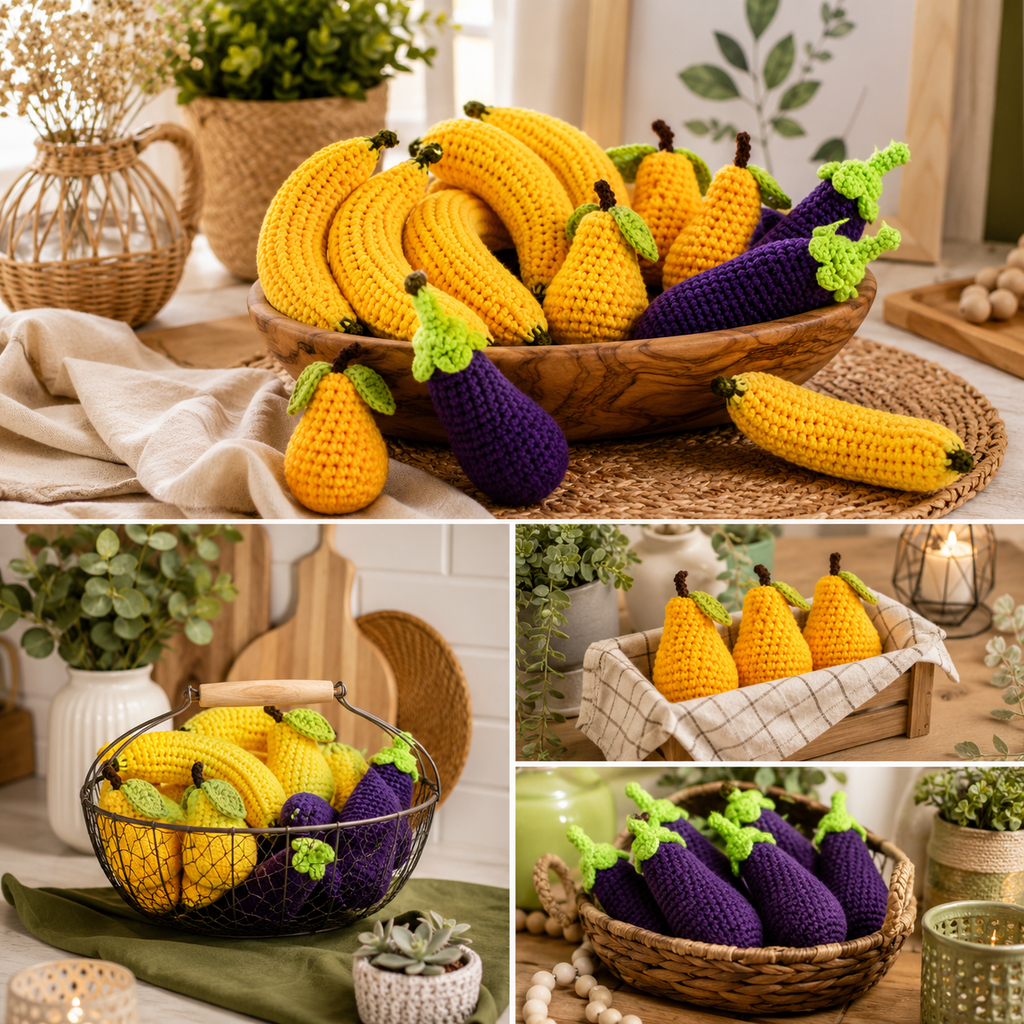 Crochet Fruits and Vegetables Play Food Set Handmade Pretend Food Toys for Kids Baby Shower Gift Christmas Gift
