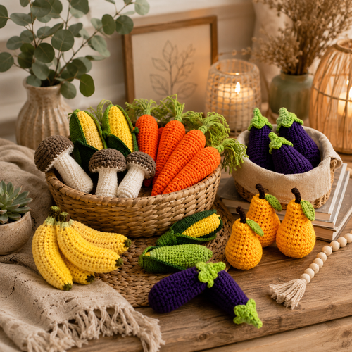 Crochet Fruits and Vegetables Play Food Set Handmade Pretend Food Toys for Kids Baby Shower Gift Christmas Gift