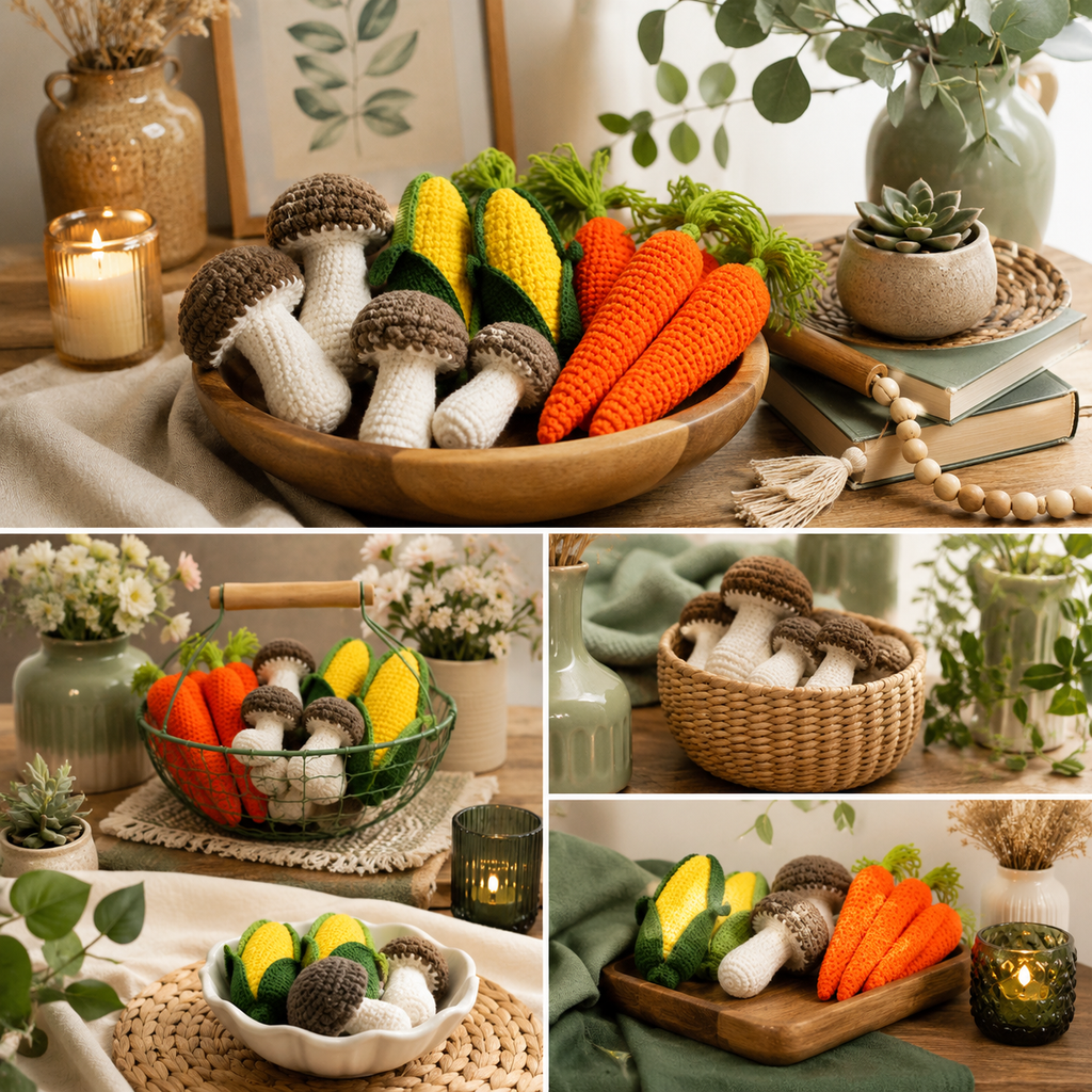 Crochet Fruits and Vegetables Play Food Set Handmade Pretend Food Toys for Kids Baby Shower Gift Christmas Gift