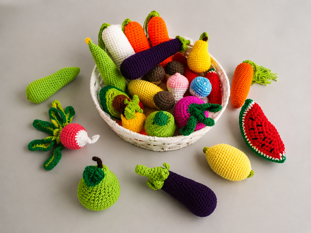Crochet Fruits and Vegetables Play Food Set Handmade Pretend Food Toys for Kids Baby Shower Gift Christmas Gift