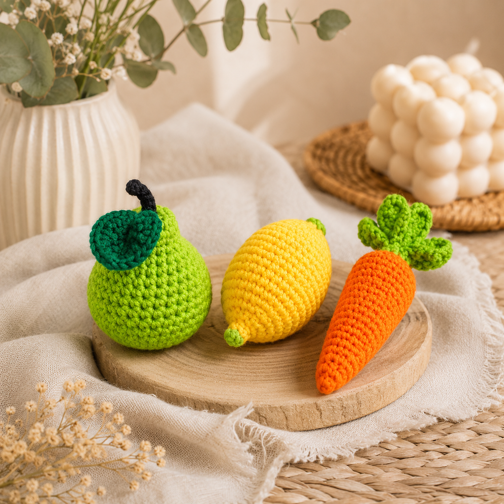 Crochet Fruits and Vegetables Play Food Set Handmade Pretend Food Toys for Kids Baby Shower Gift Christmas Gift