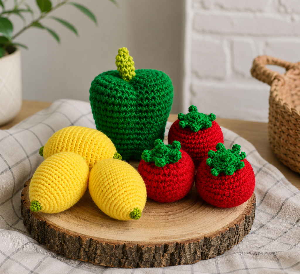 Crochet Fruits and Vegetables Play Food Set Handmade Pretend Food Toys for Kids Baby Shower Gift Christmas Gift