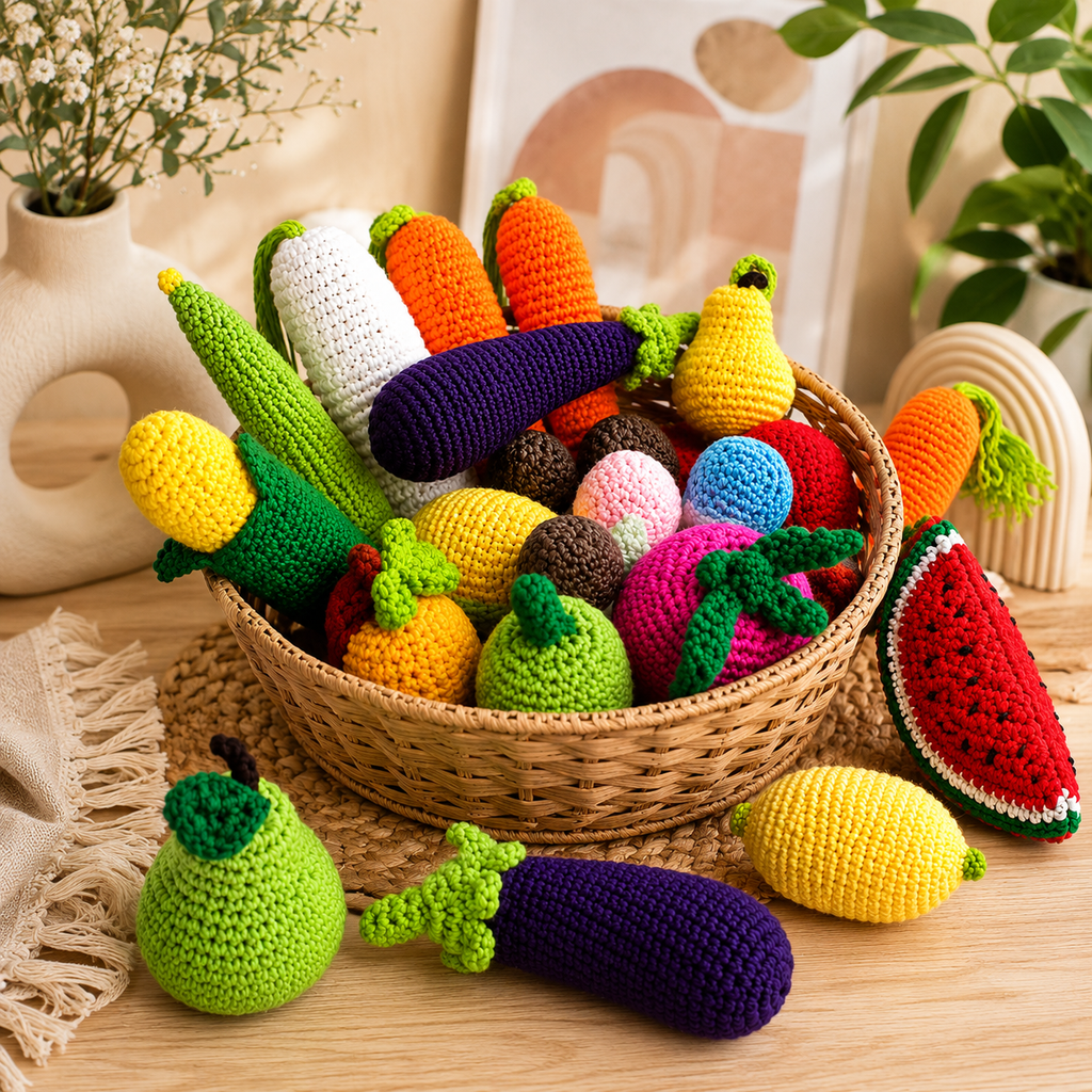 Crochet Fruits and Vegetables Play Food Set Handmade Pretend Food Toys for Kids Baby Shower Gift Christmas Gift