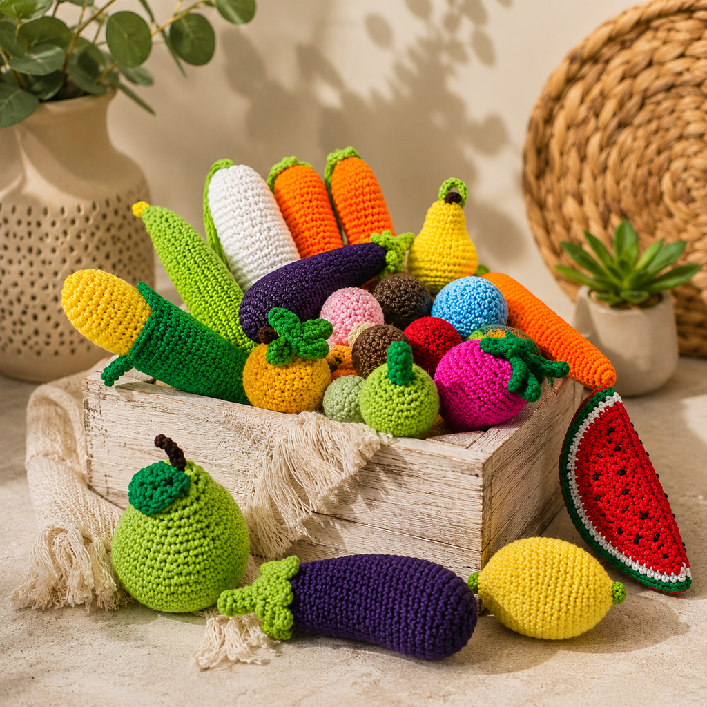 Crochet Fruits and Vegetables Play Food Set Handmade Pretend Food Toys for Kids Baby Shower Gift Christmas Gift