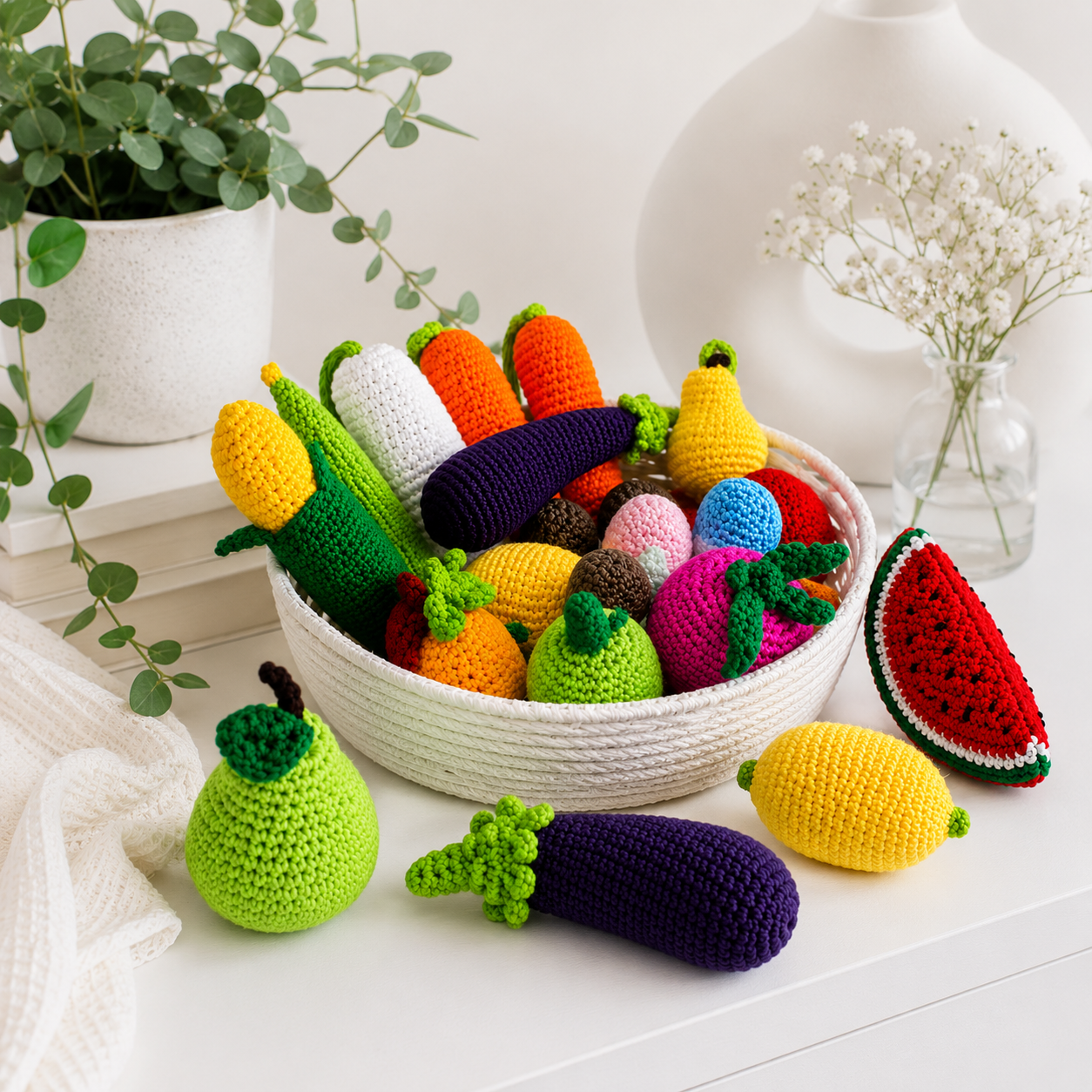 Crochet Fruits and Vegetables Play Food Set Handmade Pretend Food Toys for Kids Baby Shower Gift Christmas Gift