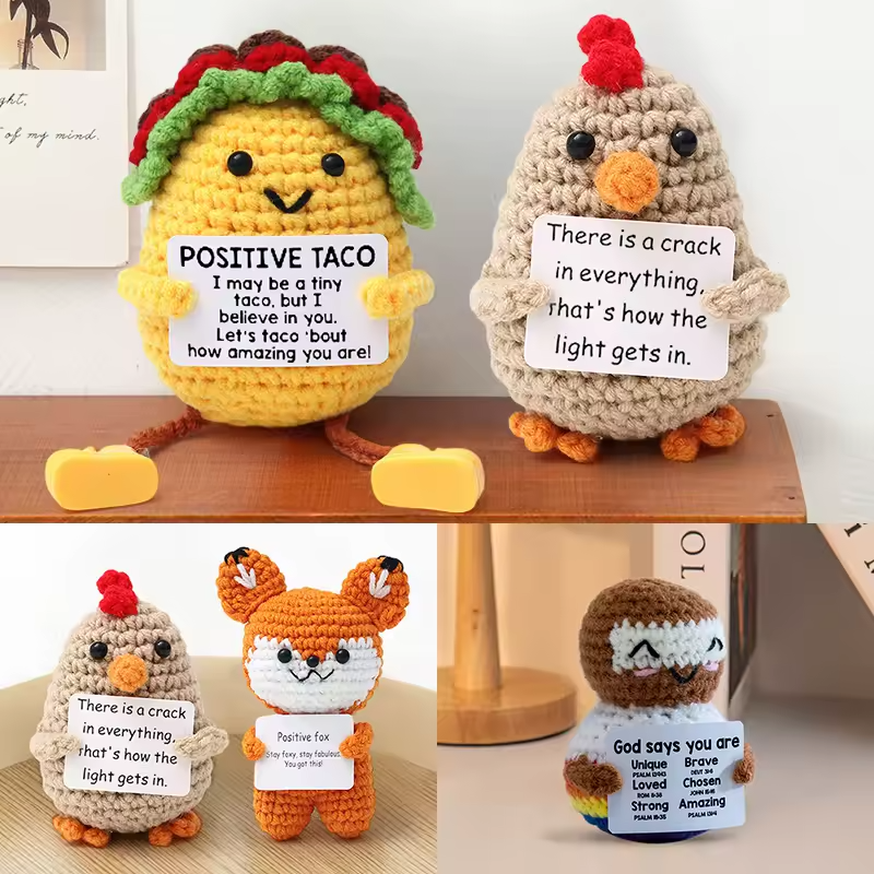 Positive Energy Crochet Pet - Emotional Support Desk Buddy, Encouragement Gift, Coworker Gift