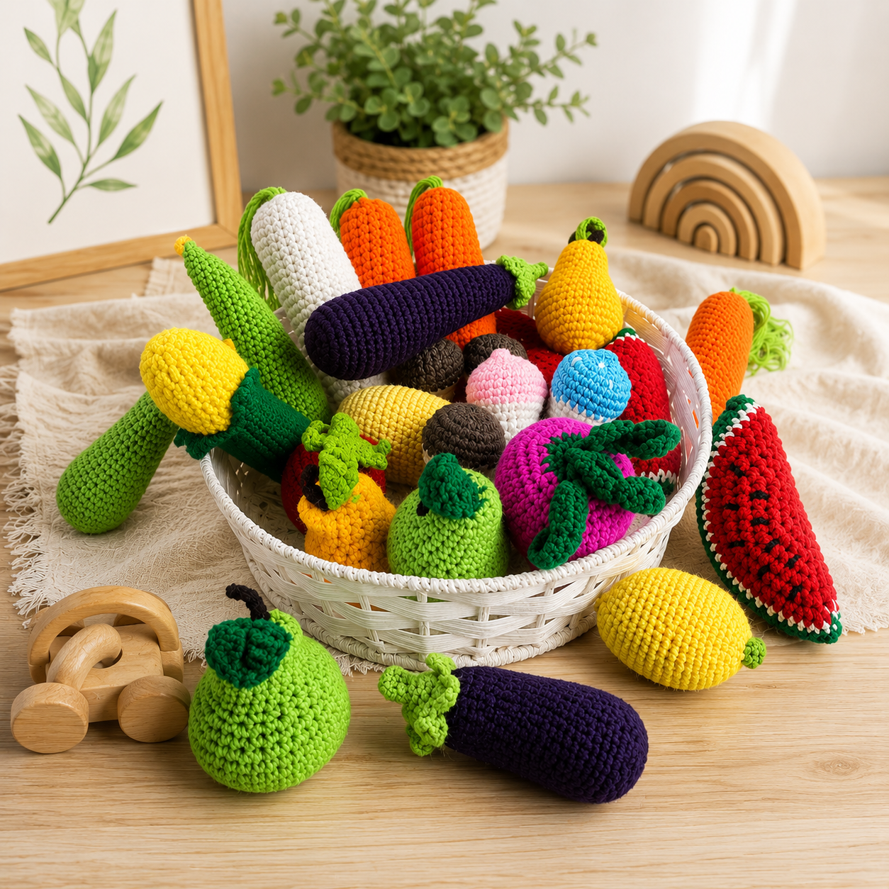 Crochet Fruits and Vegetables Play Food Set Handmade Pretend Food Toys for Kids Baby Shower Gift Christmas Gift